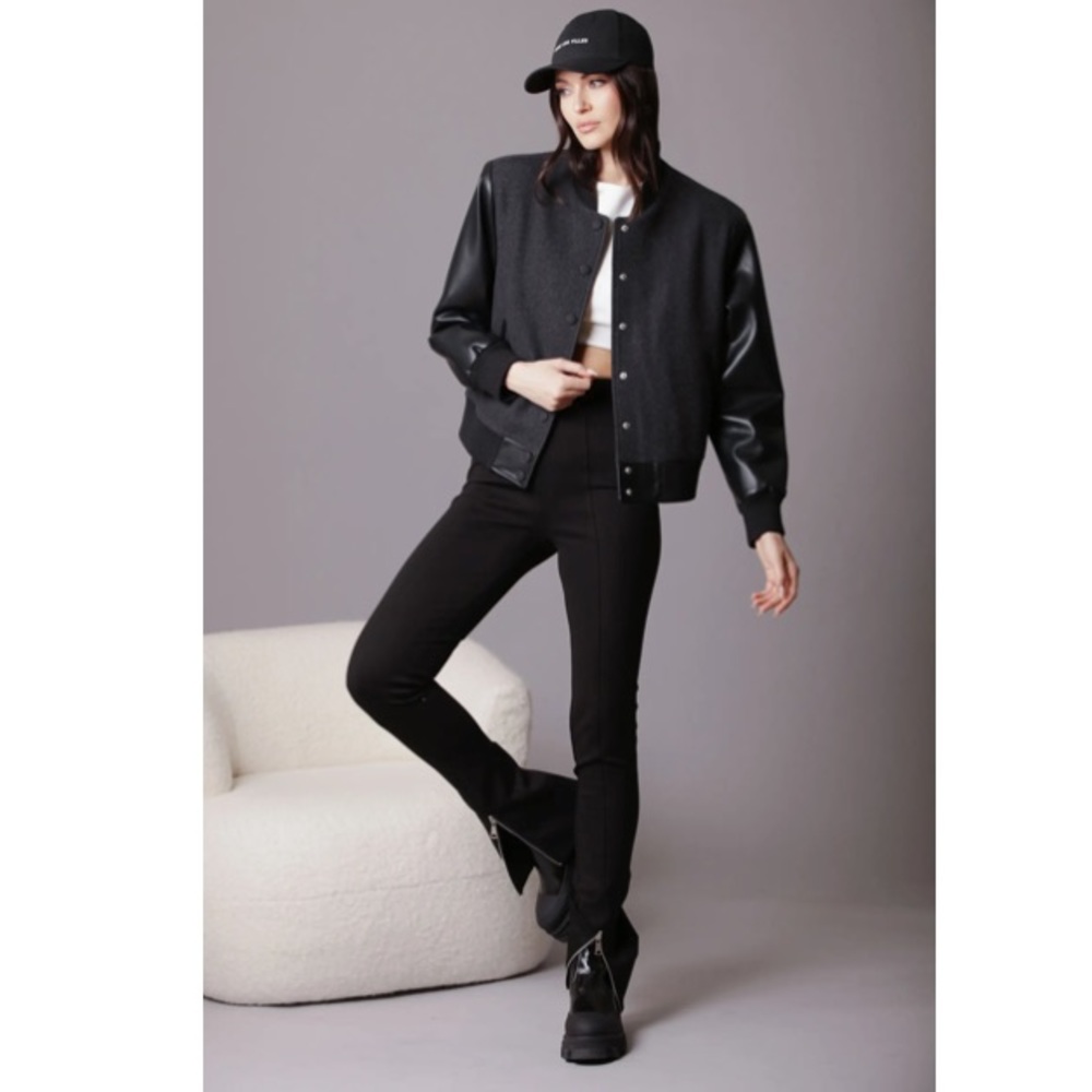 Anthro 7 For All Mankind Bomber Jacket Avec les Filles Strong Shoulder Bomber - Picture 4 of 16